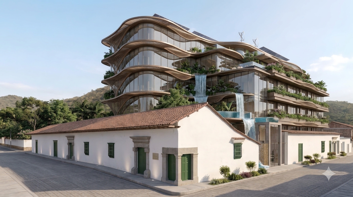 Visión Conceptual: Resort de Bienestar y Spa BIC sobre Fachada Colonial