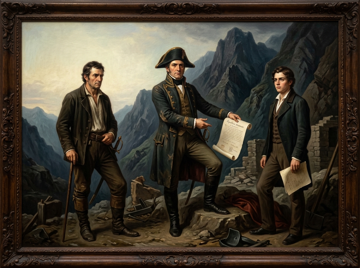 Recreación artística conmemorativa de los héroes Juan José Armero, Mariano Escobar y Fernando Fernández en 1815-1816