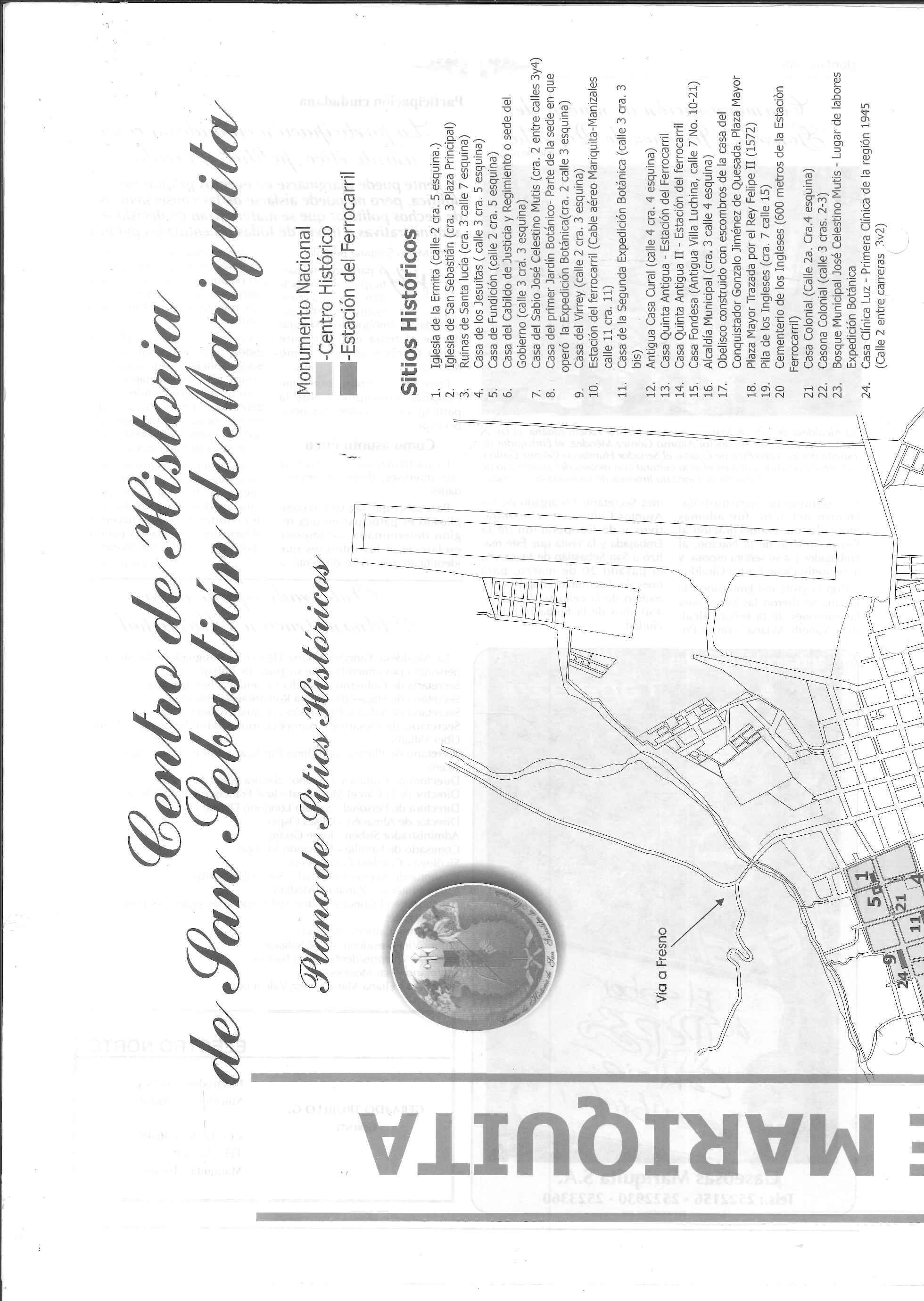 Plano de Sitios Históricos de Mariquita Edición 2 Abril 2001