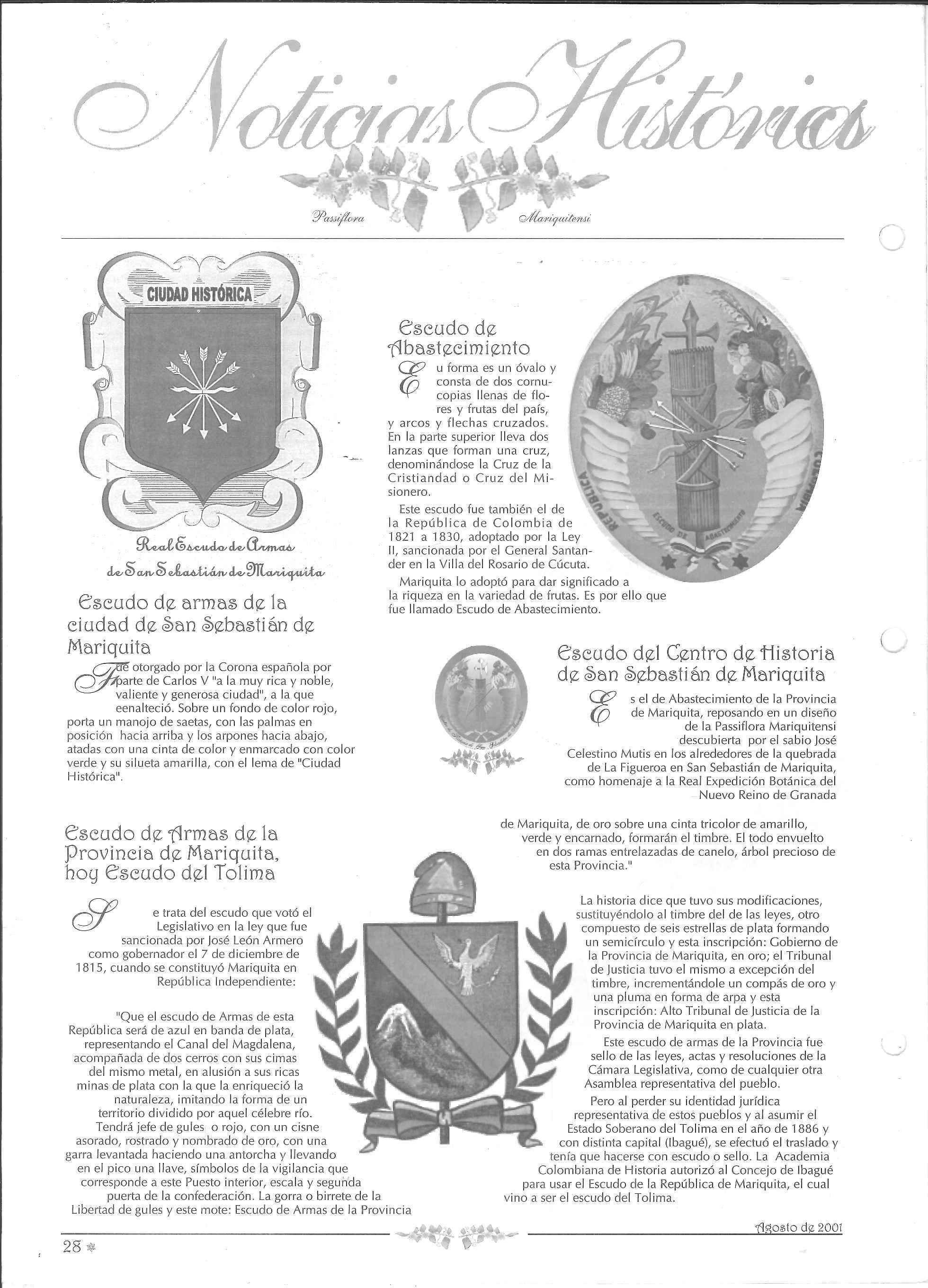 Real Escudo de Armas de San Sebastián de Mariquita